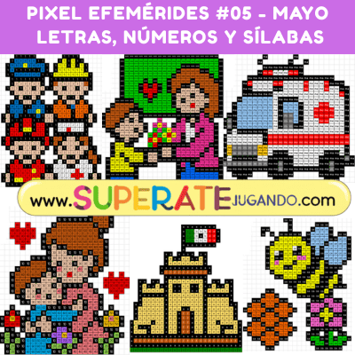 PIXEL EFEMÉRIDES 05 - MAYO  - LETRAS, NÚMEROS Y SÍLABAS